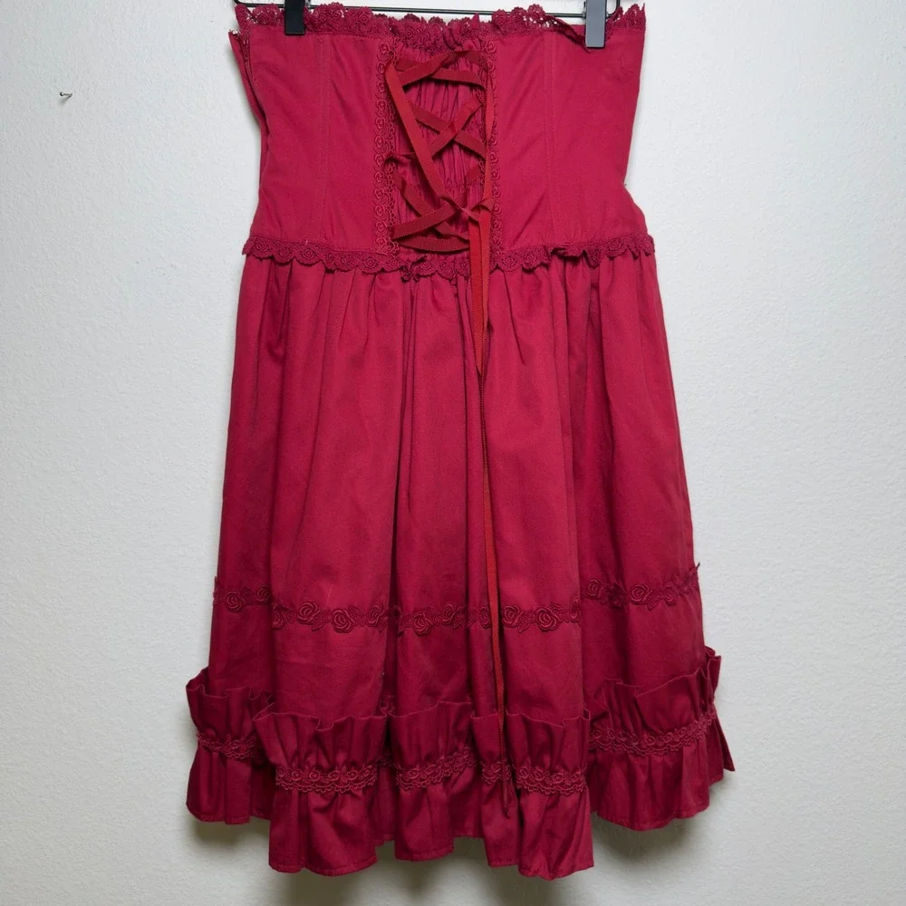 Alice and the‎ Pirates Women Rosalie Corset Skirt Red Lace Ruffle Lolita Jumper - Picture 4 of 12